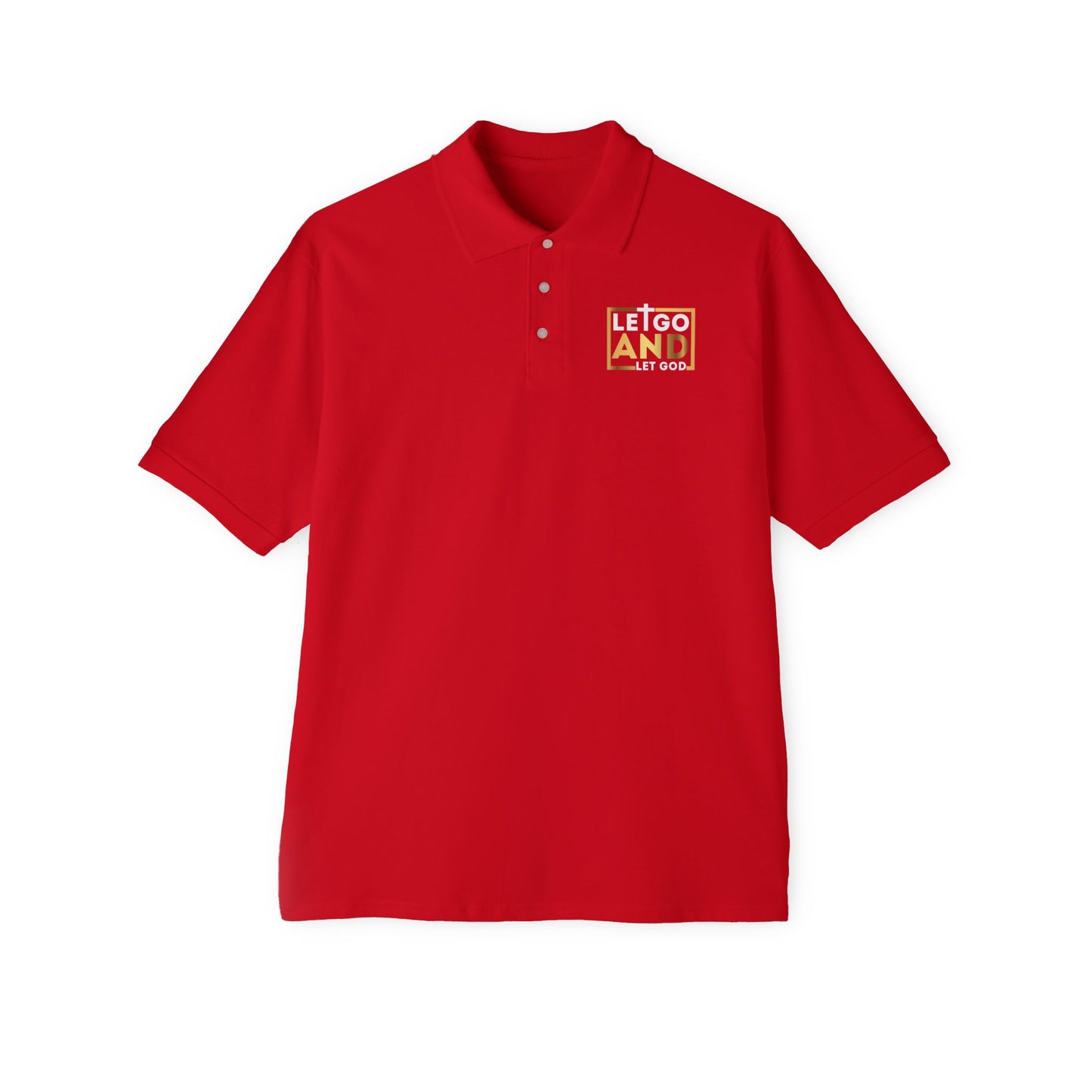 Let go and let God men's Piqué Polo