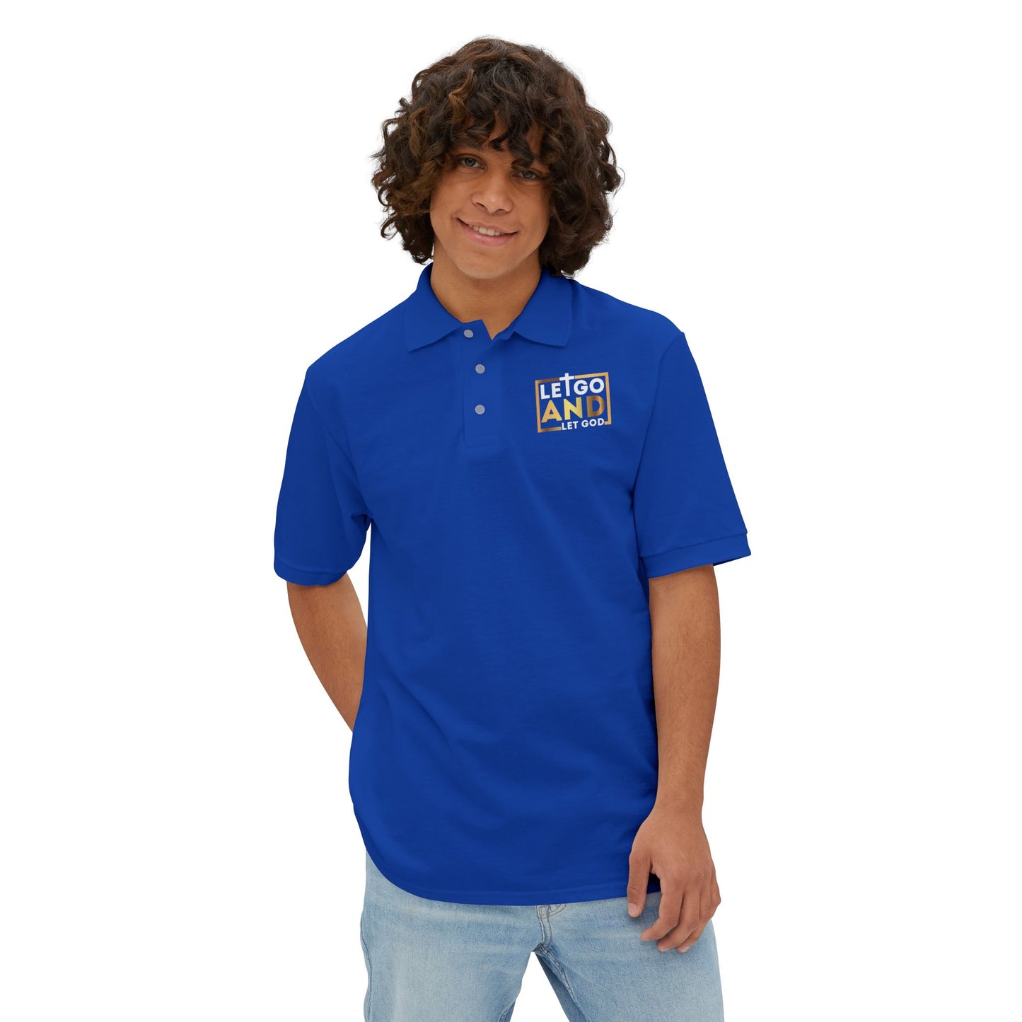 Let go and let God men's Piqué Polo