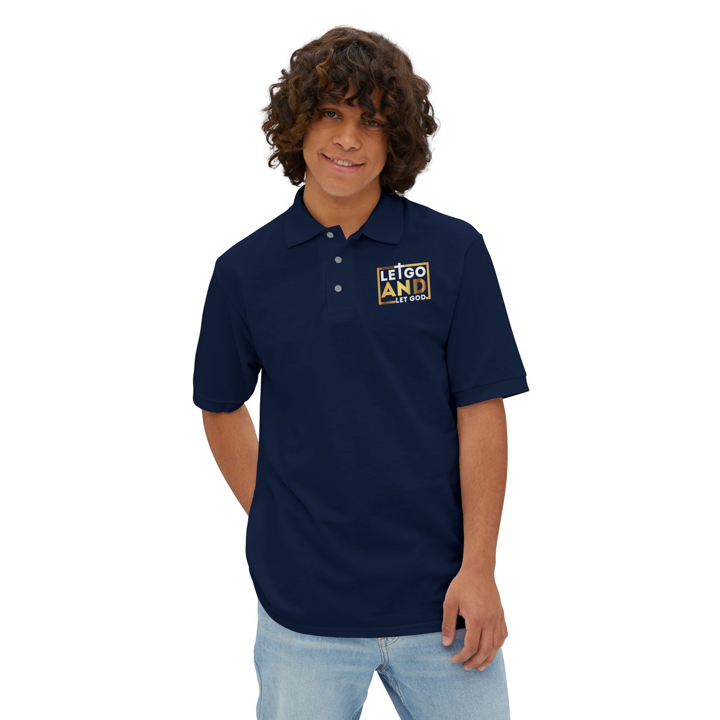 Let go and let God men's Piqué Polo