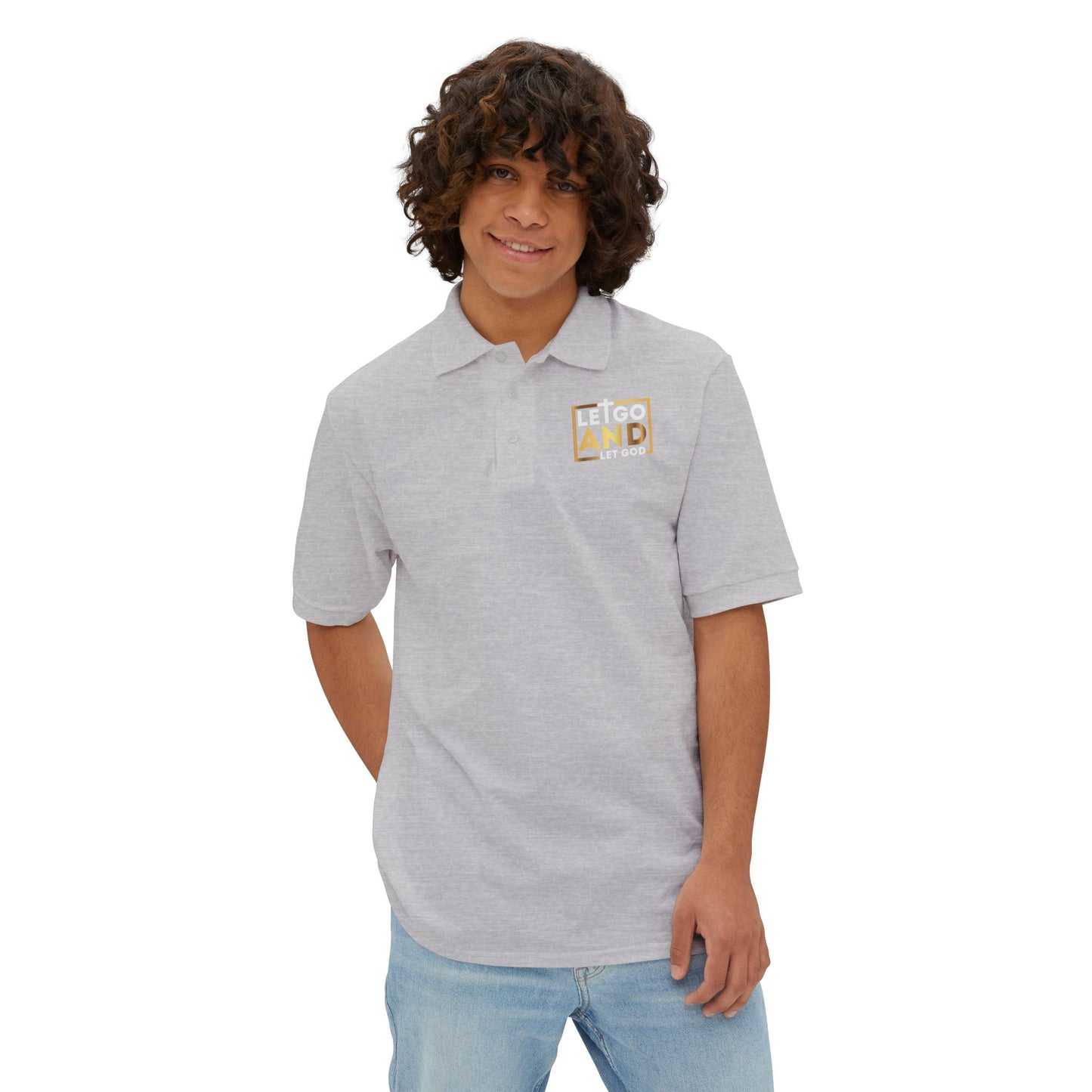 Let go and let God men's Piqué Polo