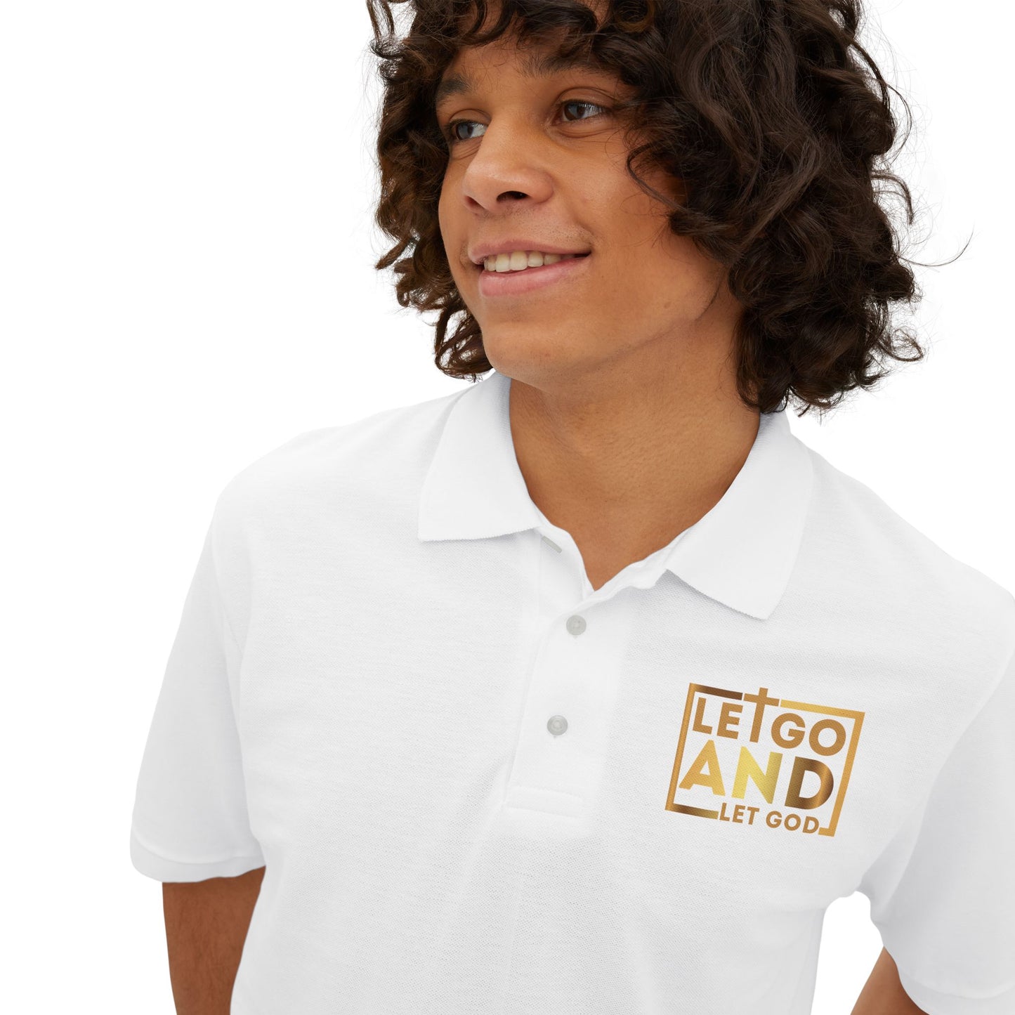 Let go and let God men's Piqué Polo