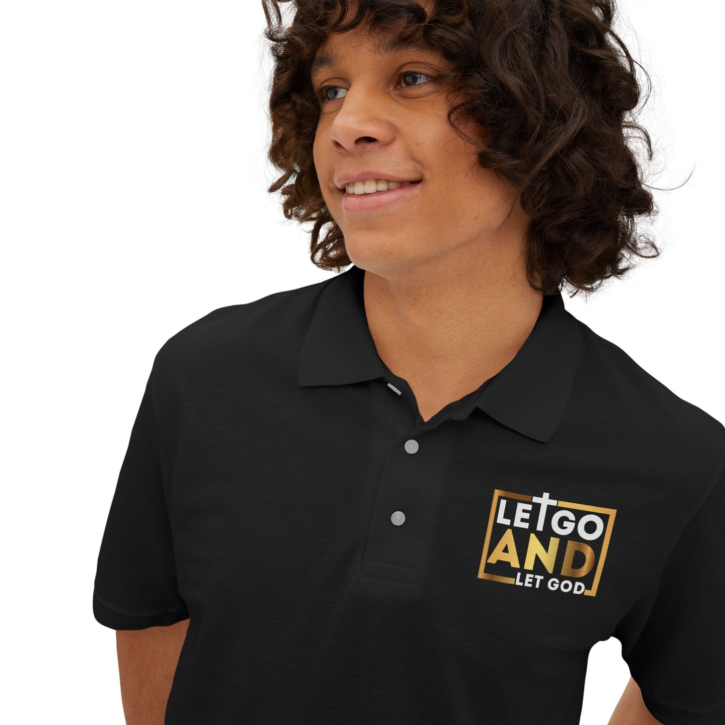 Let go and let God men's Piqué Polo