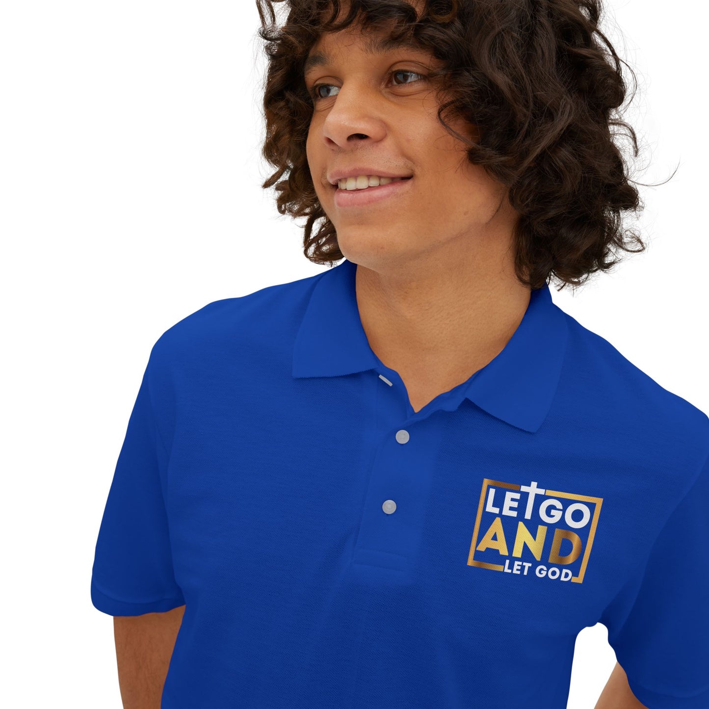 Let go and let God men's Piqué Polo
