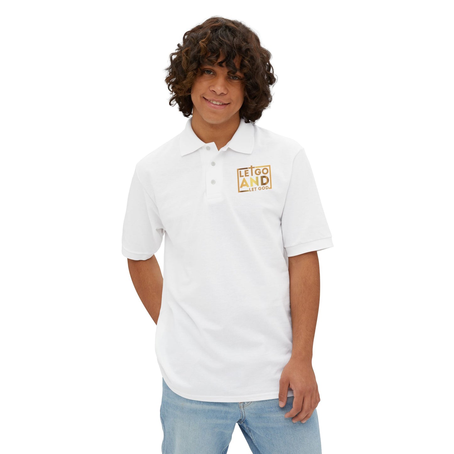 Let go and let God men's Piqué Polo
