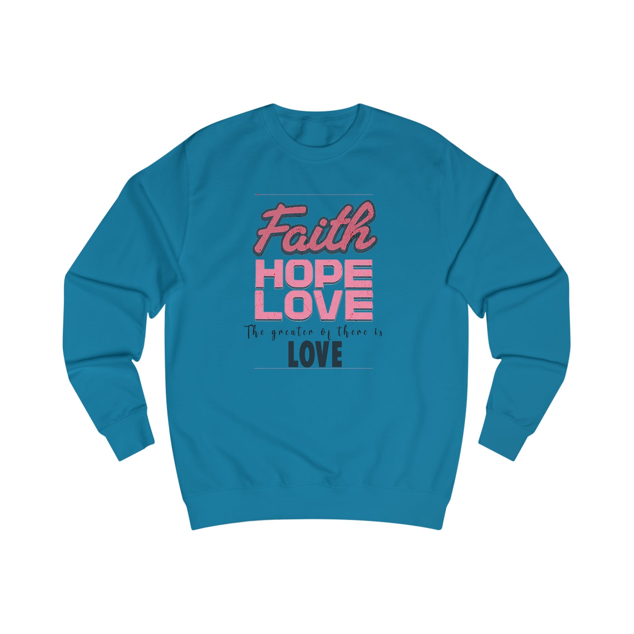 Felpa Donna Girocollo Con Scritta Faith-Hope-Love E Margherite | Blu Lago Taglia X-Large