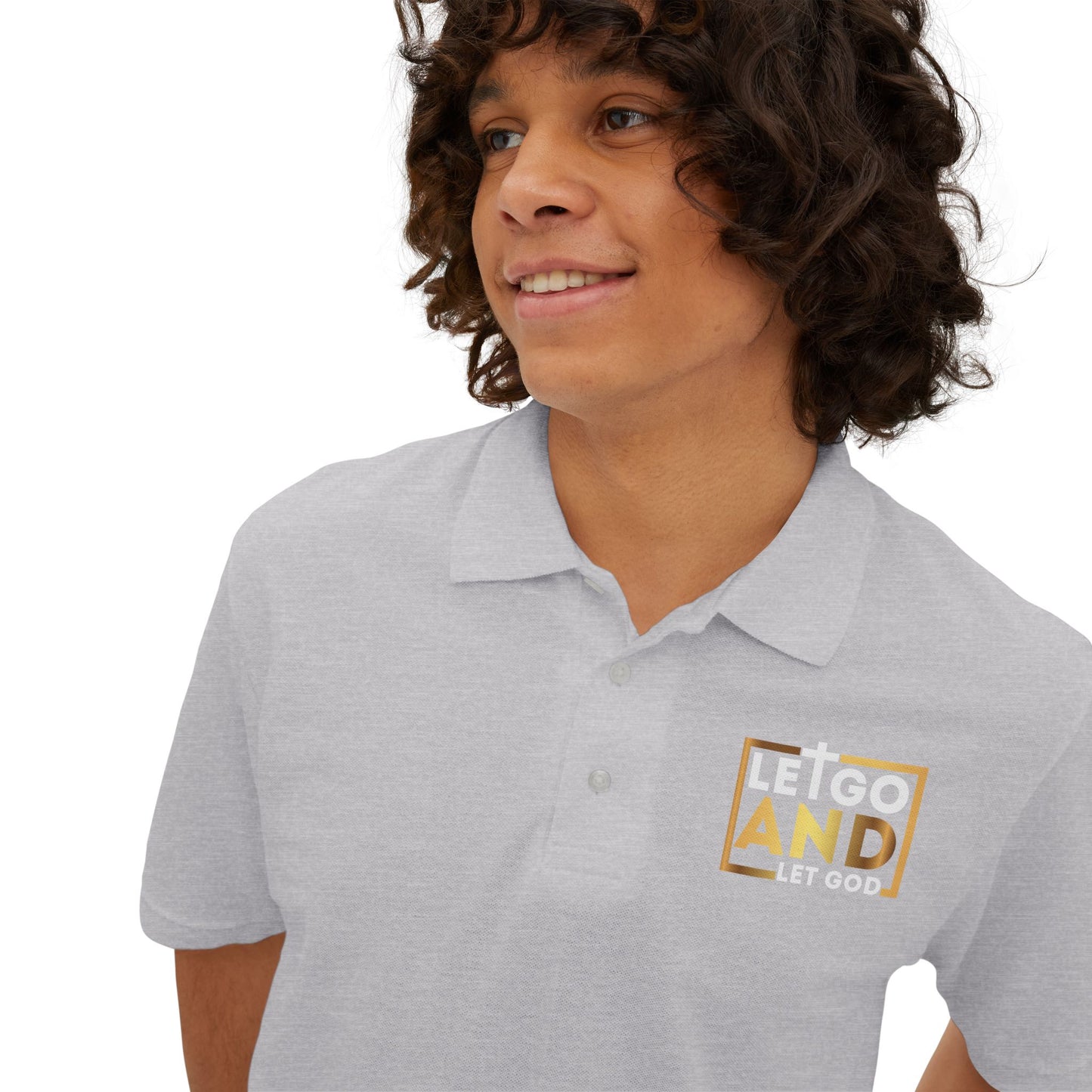 Let go and let God men's Piqué Polo