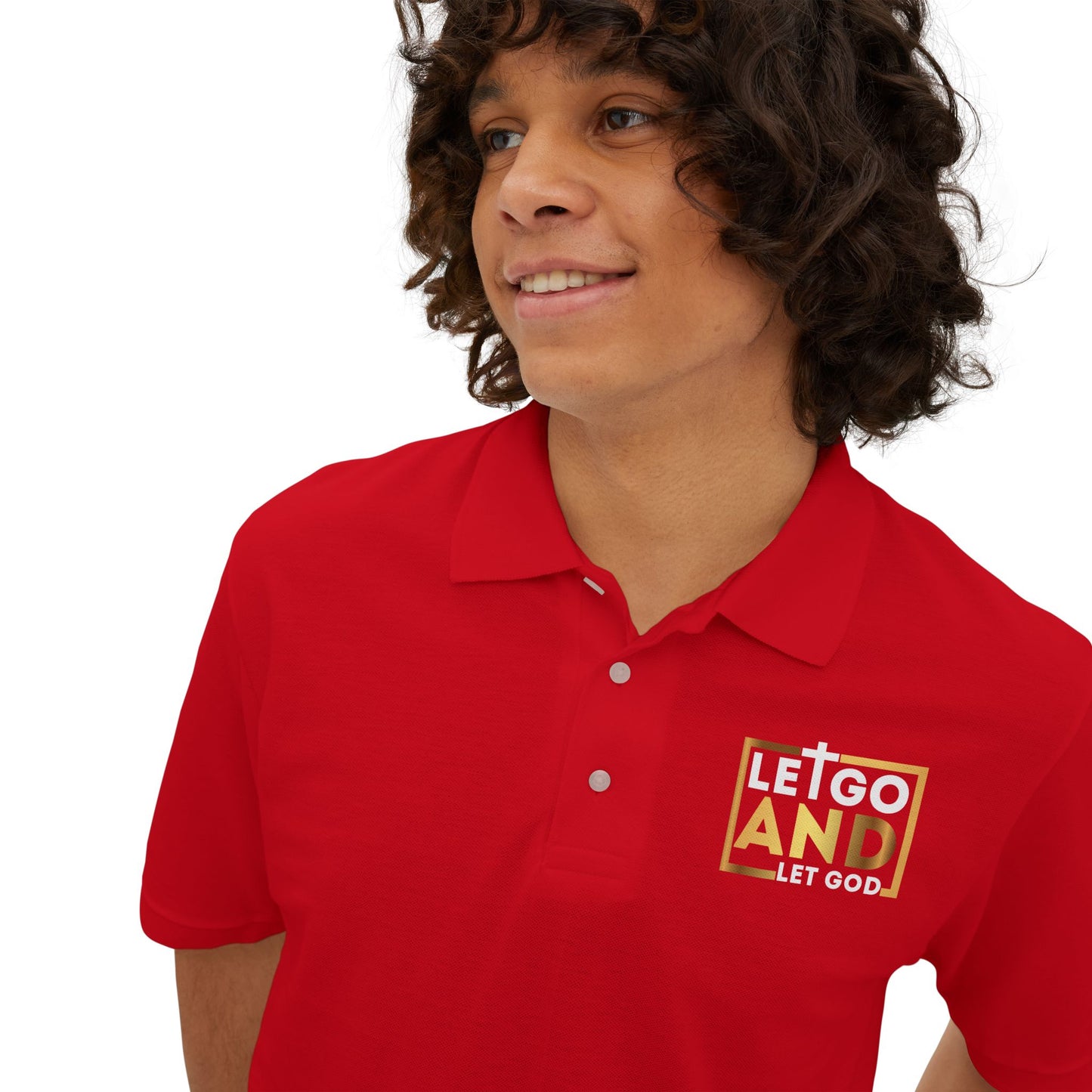 Let go and let God men's Piqué Polo